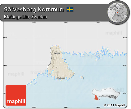 Shaded Relief Map of Sölvesborg Kommun, single color outside
