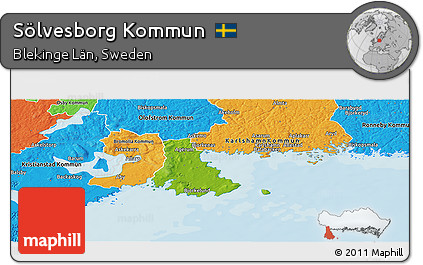 Physical Panoramic Map of Sölvesborg Kommun, political outside