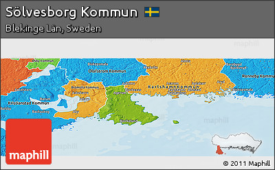 Physical Panoramic Map of Sölvesborg Kommun, political outside