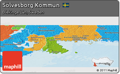 Physical Panoramic Map of Sölvesborg Kommun, political outside
