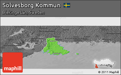Political Panoramic Map of Sölvesborg Kommun, darken, desaturated