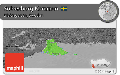 Political Panoramic Map of Sölvesborg Kommun, darken, desaturated