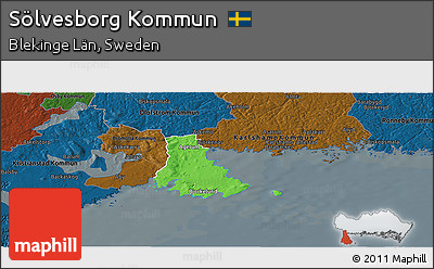 Political Panoramic Map of Sölvesborg Kommun, darken