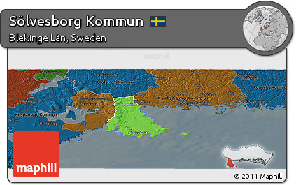 Political Panoramic Map of Sölvesborg Kommun, darken
