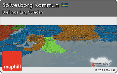 Political Panoramic Map of Sölvesborg Kommun, darken