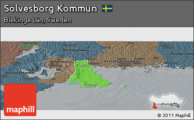 Political Panoramic Map of Sölvesborg Kommun, darken, semi-desaturated