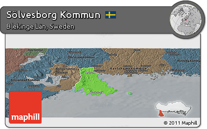 Political Panoramic Map of Sölvesborg Kommun, darken, semi-desaturated