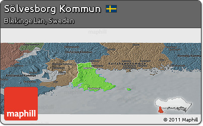 Political Panoramic Map of Sölvesborg Kommun, darken, semi-desaturated