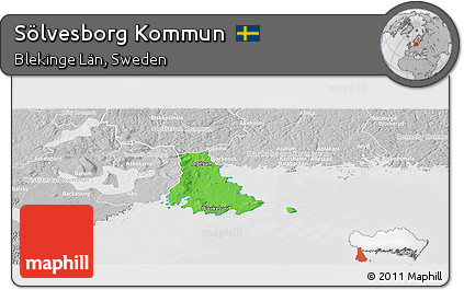 Political Panoramic Map of Sölvesborg Kommun, lighten, desaturated