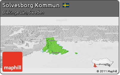 Political Panoramic Map of Sölvesborg Kommun, lighten, desaturated
