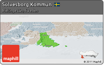 Political Panoramic Map of Sölvesborg Kommun, lighten, semi-desaturated