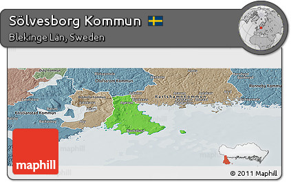 Political Panoramic Map of Sölvesborg Kommun, semi-desaturated