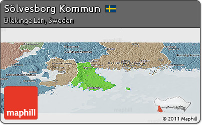 Political Panoramic Map of Sölvesborg Kommun, semi-desaturated