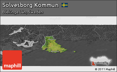 Satellite Panoramic Map of Sölvesborg Kommun, darken, desaturated