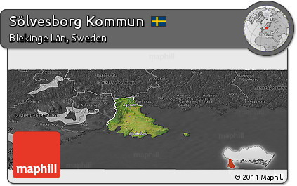 Satellite Panoramic Map of Sölvesborg Kommun, darken, desaturated