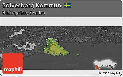 Satellite Panoramic Map of Sölvesborg Kommun, darken, desaturated