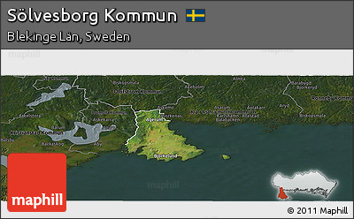 Satellite Panoramic Map of Sölvesborg Kommun, darken
