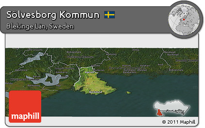 Satellite Panoramic Map of Sölvesborg Kommun, darken