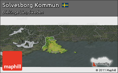 Satellite Panoramic Map of Sölvesborg Kommun, darken, semi-desaturated
