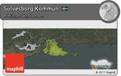Satellite Panoramic Map of Sölvesborg Kommun, darken, semi-desaturated