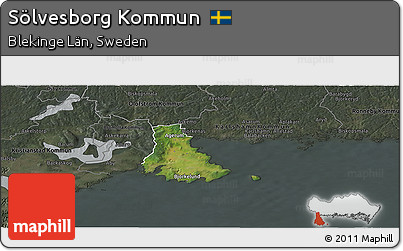 Satellite Panoramic Map of Sölvesborg Kommun, darken, semi-desaturated