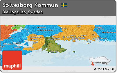 Satellite Panoramic Map of Sölvesborg Kommun, political outside
