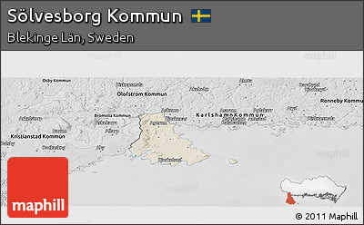 Shaded Relief Panoramic Map of Sölvesborg Kommun, desaturated