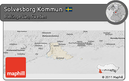 Shaded Relief Panoramic Map of Sölvesborg Kommun, desaturated