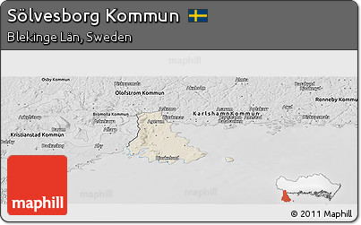 Shaded Relief Panoramic Map of Sölvesborg Kommun, desaturated