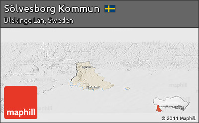 Shaded Relief Panoramic Map of Sölvesborg Kommun, lighten, desaturated