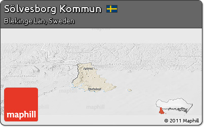 Shaded Relief Panoramic Map of Sölvesborg Kommun, lighten, desaturated