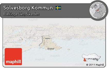 Shaded Relief Panoramic Map of Sölvesborg Kommun, lighten
