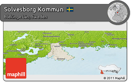 Shaded Relief Panoramic Map of Sölvesborg Kommun, physical outside