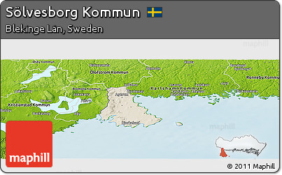 Shaded Relief Panoramic Map of Sölvesborg Kommun, physical outside
