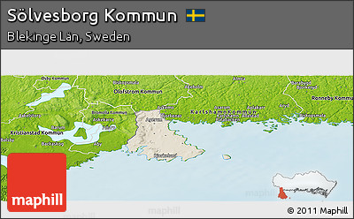 Shaded Relief Panoramic Map of Sölvesborg Kommun, physical outside