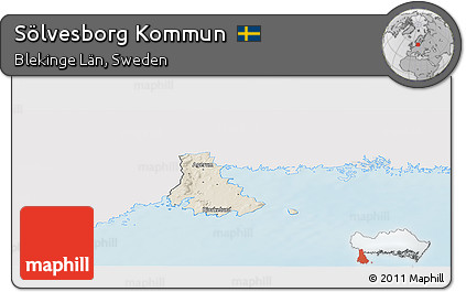 Shaded Relief Panoramic Map of Sölvesborg Kommun, single color outside