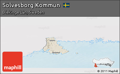 Shaded Relief Panoramic Map of Sölvesborg Kommun, single color outside