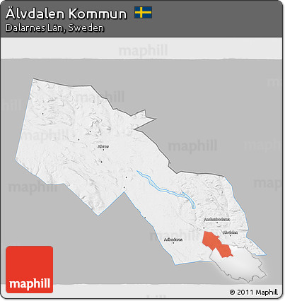 Gray 3D Map of Älvdalen Kommun, single color outside