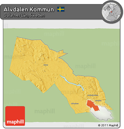 Savanna Style 3D Map of Älvdalen Kommun, single color outside
