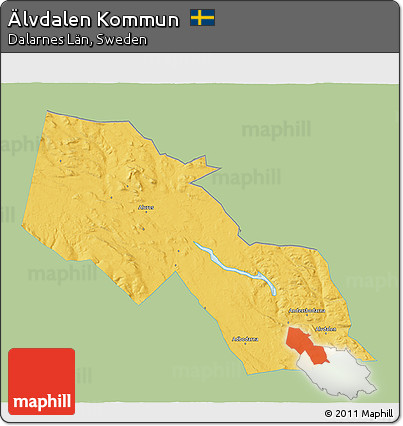 Savanna Style 3D Map of Älvdalen Kommun, single color outside