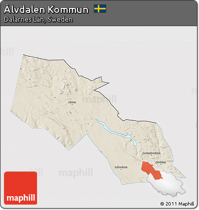 Shaded Relief 3D Map of Älvdalen Kommun, single color outside