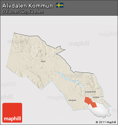 Shaded Relief 3D Map of Älvdalen Kommun, single color outside