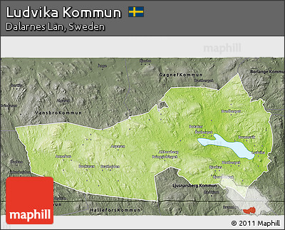 Physical 3D Map of Ludvika Kommun, darken, semi-desaturated