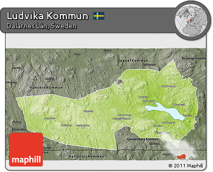 Physical 3D Map of Ludvika Kommun, darken, semi-desaturated