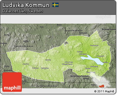 Physical 3D Map of Ludvika Kommun, darken, semi-desaturated