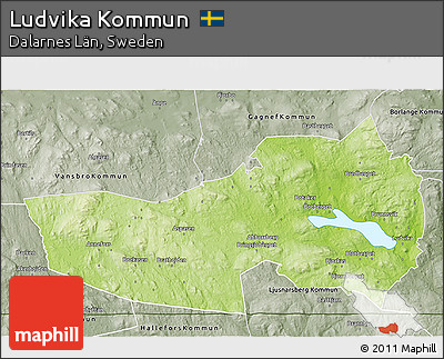 Physical 3D Map of Ludvika Kommun, semi-desaturated
