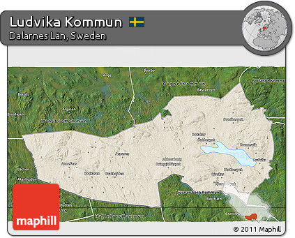 Shaded Relief 3D Map of Ludvika Kommun, satellite outside