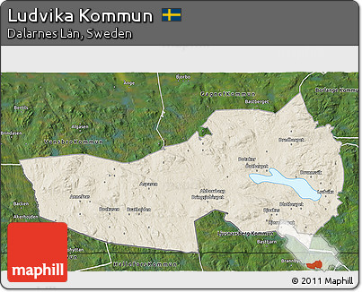 Shaded Relief 3D Map of Ludvika Kommun, satellite outside