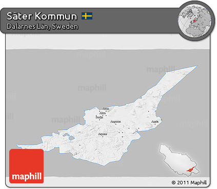 Gray 3D Map of Säter Kommun, single color outside