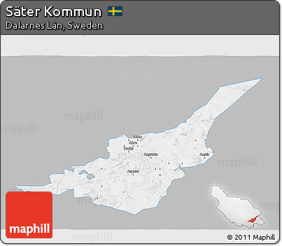 Gray 3D Map of Säter Kommun, single color outside
